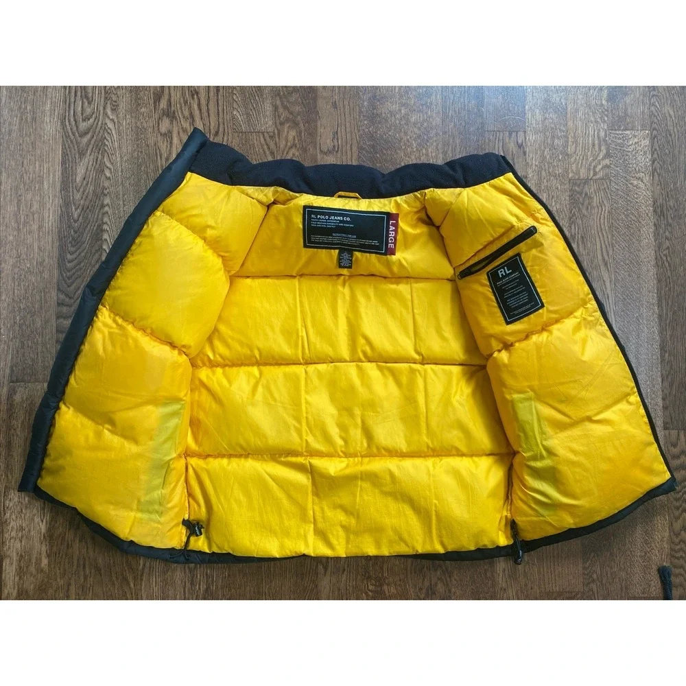 Vintage 90s Polo Ralph Lauren Down Puffer Jacket Large Black Spell Out Y2K